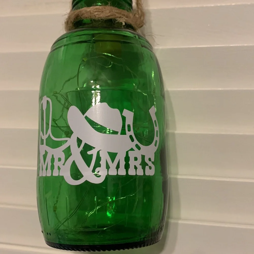 Hand Crafted- ‘Mr & Mrs’ Country Green Barrel Lantern